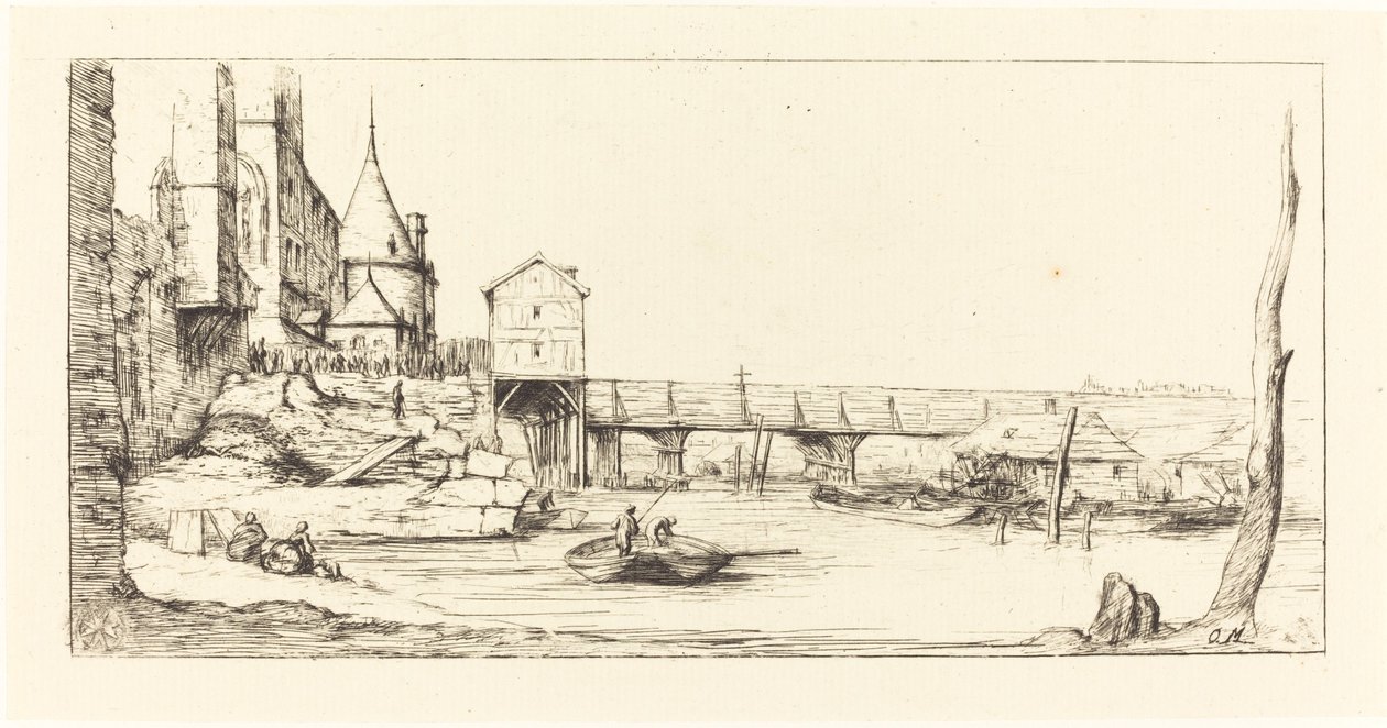 Passerelle du Pont-au-Change, Paris, after the Fire of 1621 Footbridge..., 1860. 作者 查尔斯·梅里昂