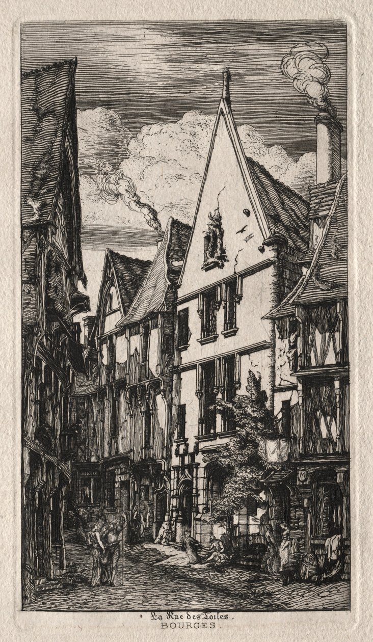 1853年，布尔日街Rue des Toiles。 作者 查尔斯·梅里昂