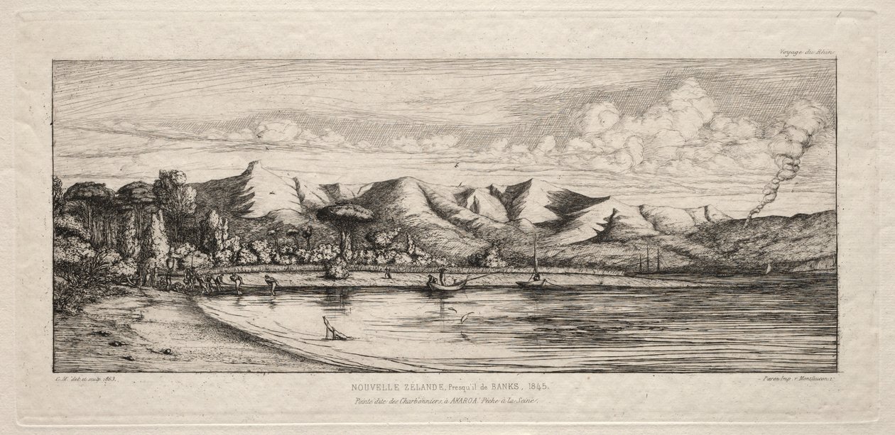 塞纳河在班克斯半岛阿卡罗阿的木炭燃烧点捕鱼，1845年，1863年。 作者 查尔斯·梅里昂