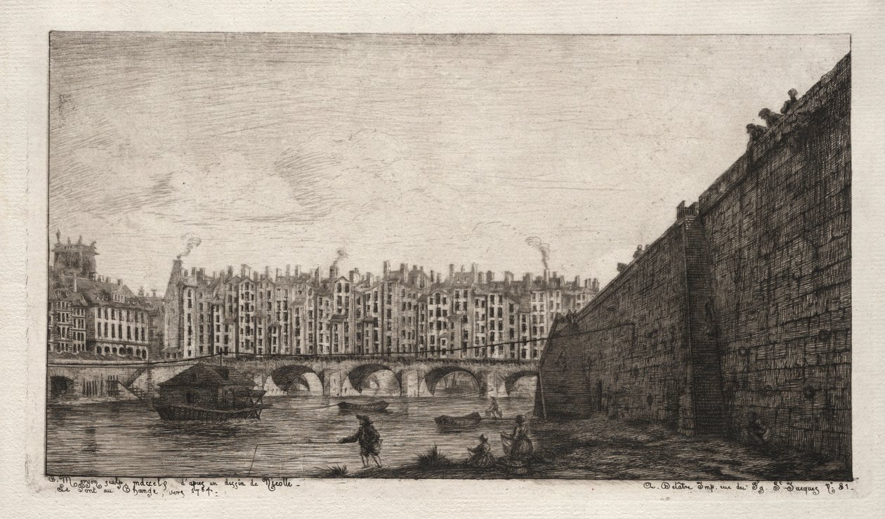 巴黎交换桥，约建于1784年，1855年。 作者 查尔斯·梅里昂