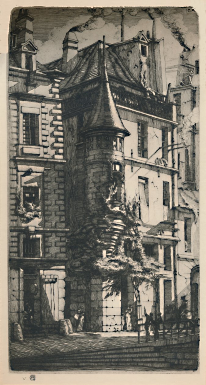 Tourelle De La Rue De La Tixeranderie 2nd State，9 34 x 5316英寸，1852，1927 作者 查尔斯·梅里昂