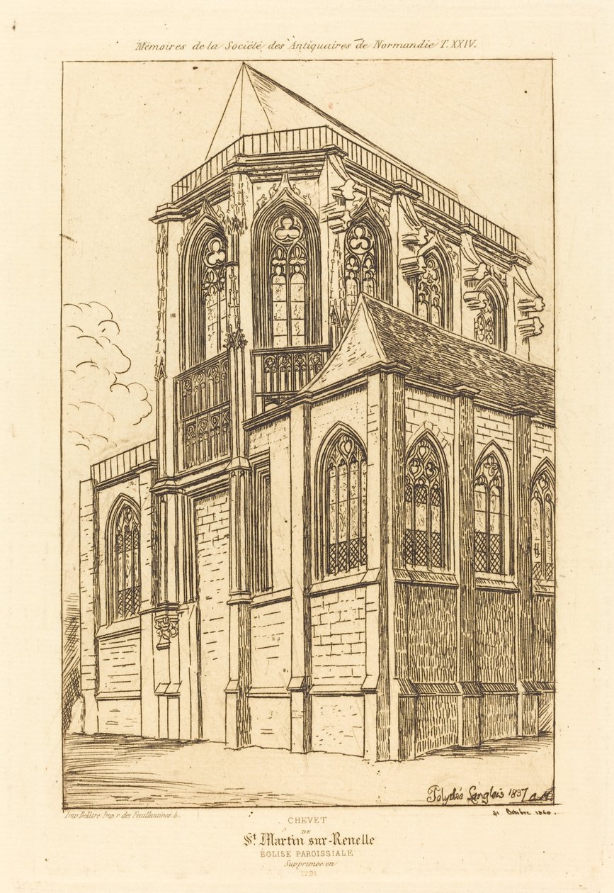 Chevet de St.Martin-sur-Renelle(圣马丁-雷内尔教堂的灵堂) 作者 查尔斯·梅里恩（Charles Meryon）在 Polycles Langlois 之后