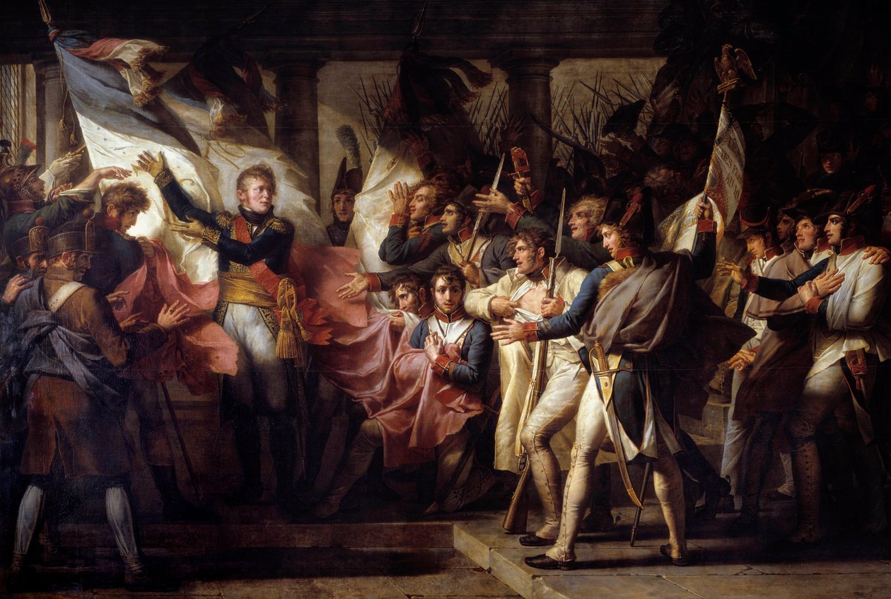The Marechal Michel Ney (1769-1815) handed over to the soldiers of the 76th line regiment, their flags found on 7/11/1805 Episode following the Battle of Elchingen between the Napoleonic army and Austria. Painting by Charles Meynier (1768-1832) 1808 Sun. 3 作者 查尔斯梅尼尔