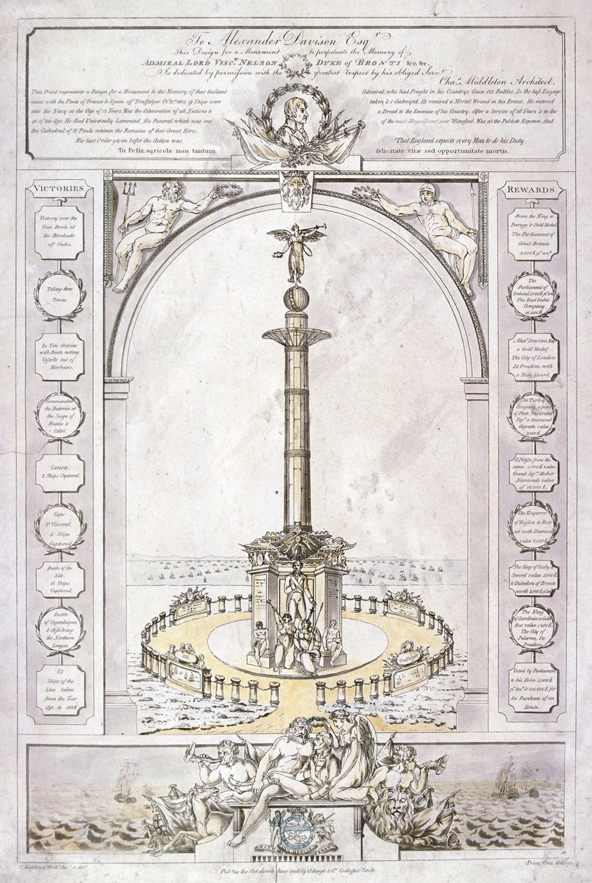 纳尔逊海军上将纪念碑的设计，柱形，1806年 作者 查尔斯·米德尔顿