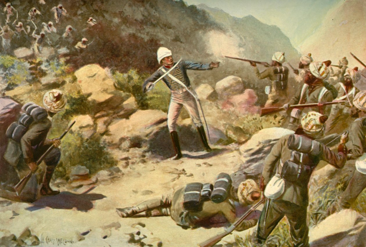 罗伯茨（Roberts）在翁贝拉（Umbeyla）聚集先锋队，1901年。 作者 查尔斯·米尔斯·谢尔顿