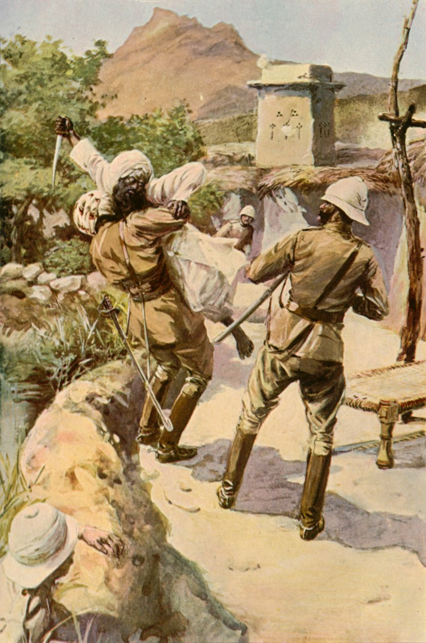 罗伯茨（Roberts）1901年在巴格纳（Bhagwana）被一名骑兵救下。 作者 查尔斯·米尔斯·谢尔顿