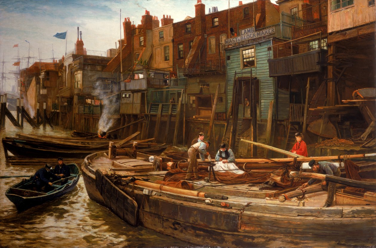 伦敦河 - 莱姆豪斯驳船建造者，1877年 作者 查尔斯·纳皮尔·海米