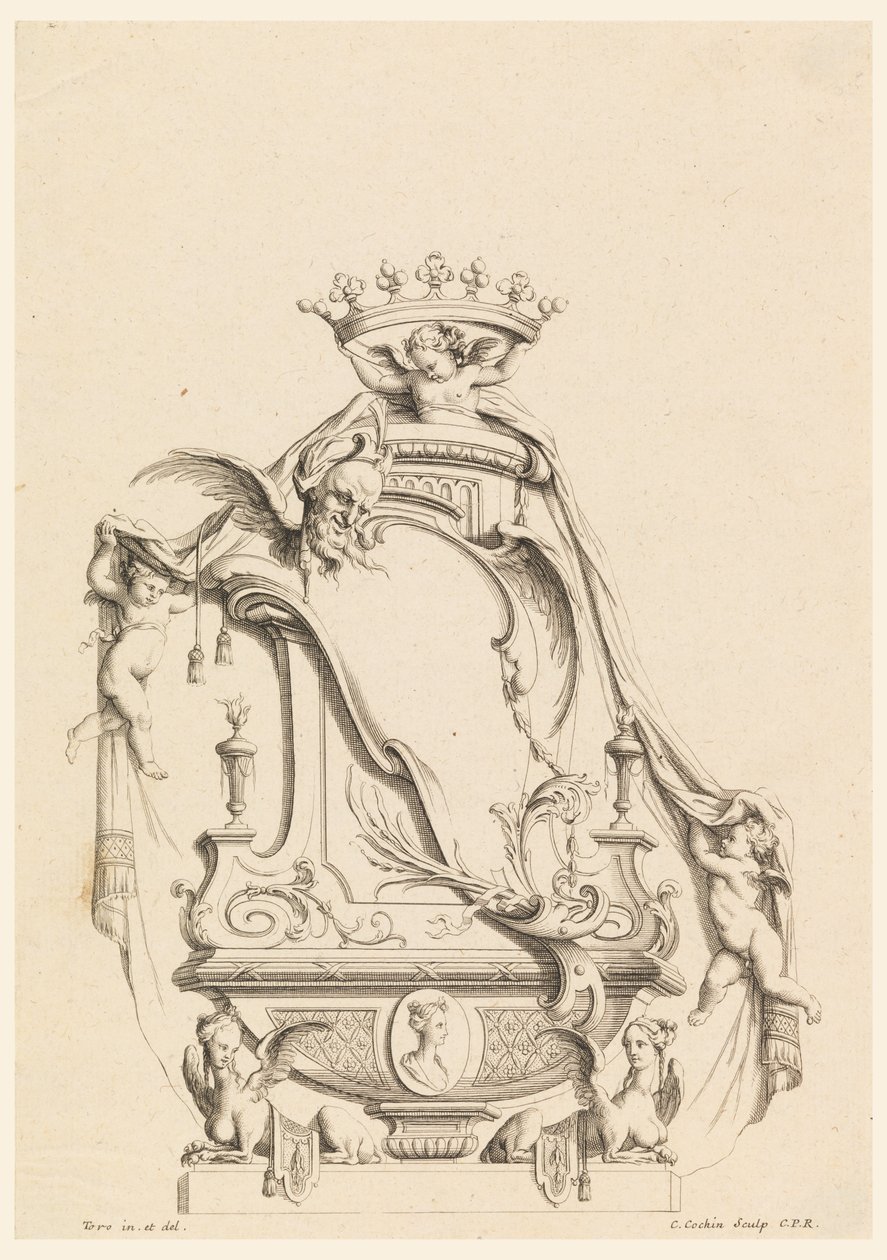Cartouche Nouvellement Inventez "中的 Cartouche 设计 作者 查尔斯·尼古拉斯·科钦（Charles Nicolas Cochin）年龄较小