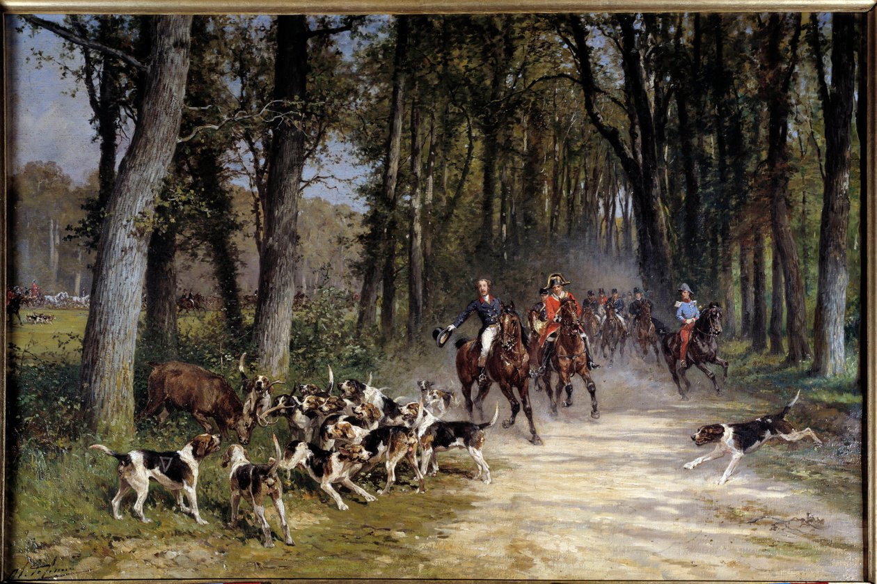 奥尔良狩猎公爵跑到西尔维的树林里。 Charles Olivier De Penne (1831-1897) 的绘画 作者 查尔斯·奥利弗·德·佩内