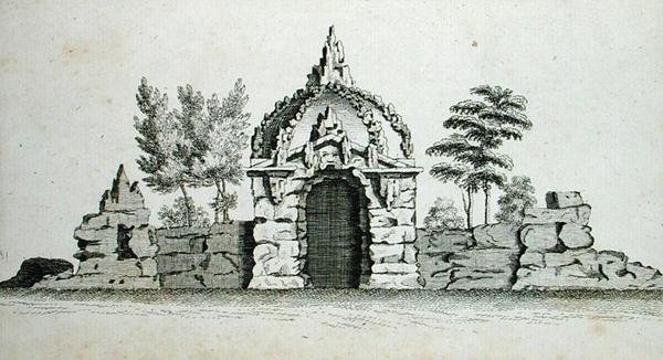 石窟，出自《哥特式、中国和现代风格的装饰性建筑》，1758年出版（雕刻）。 作者 查尔斯·奥夫