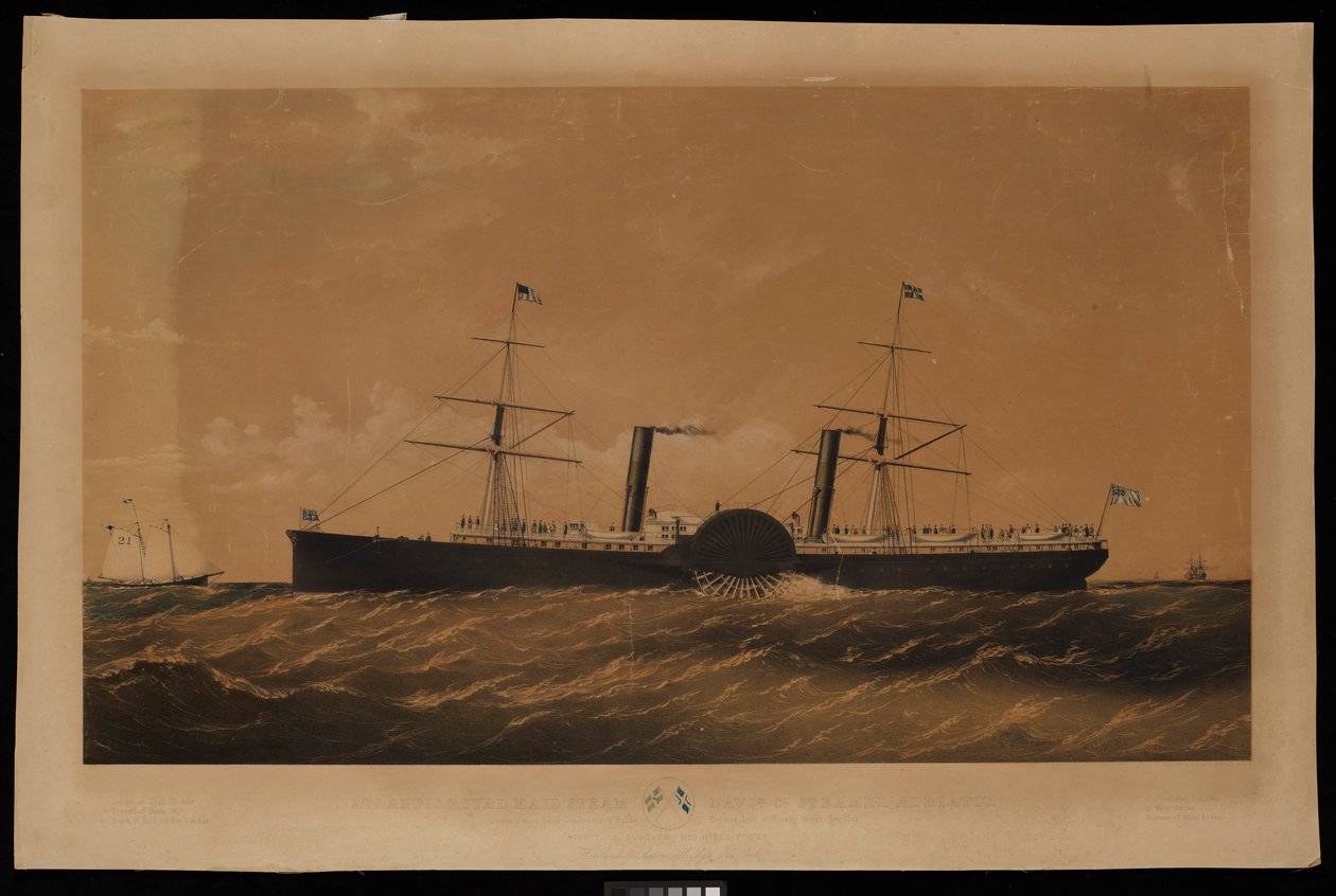 Atlantic Royal Mail Steam Navgn.Co.亚得里亚海轮船......（石版画，亚麻布衬底） 作者 查尔斯·帕森斯