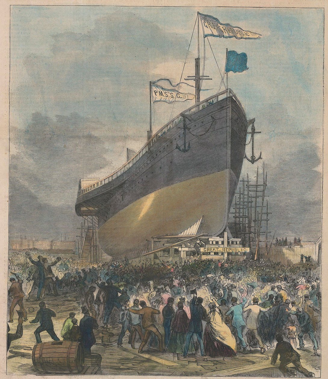 大共和国号海轮的下水，出版。  1866年11月24日。 作者 查尔斯·帕森斯