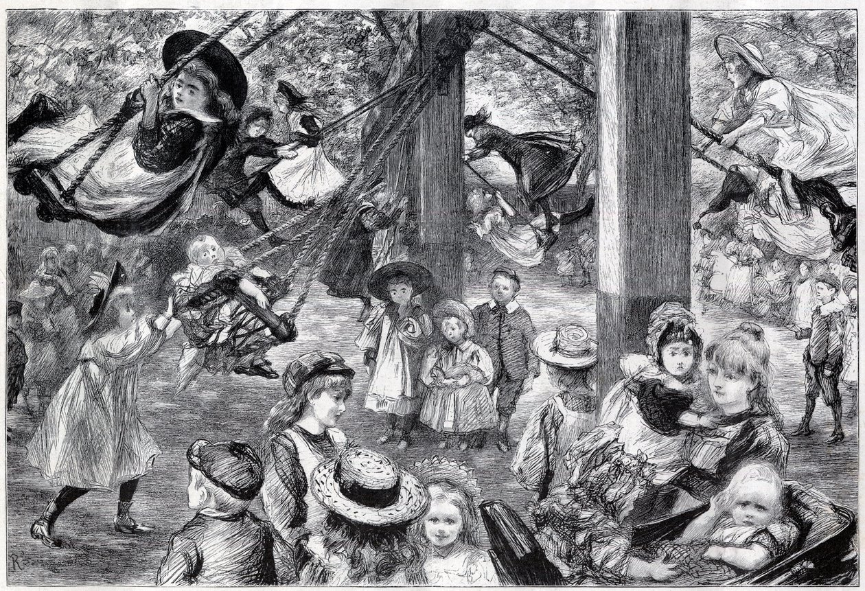 伦敦巴特西公园的露天儿童体育馆--1898年--由保罗-勒努瓦根据生活绘制 作者 查尔斯·保罗·雷诺德