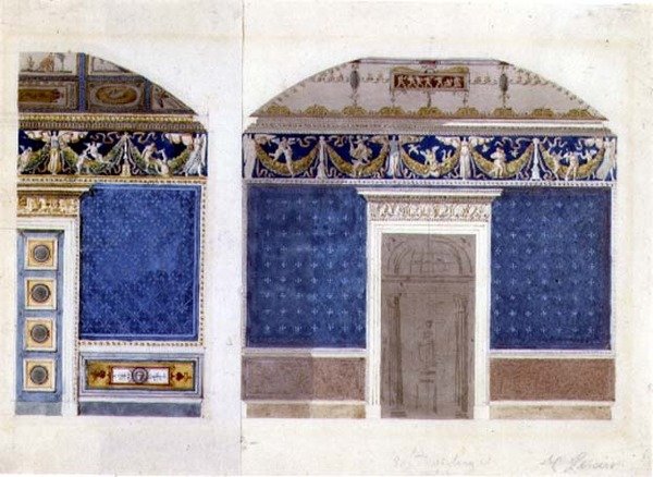 帝国宫殿内部设计，约1810年（纸上水彩和水粉画） 作者 查尔斯·珀西耶
