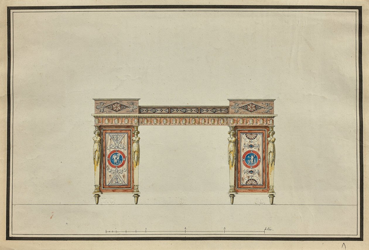 Design of a desk, c.1800 (watercolor & ink on paper) 作者 查尔斯·珀西耶