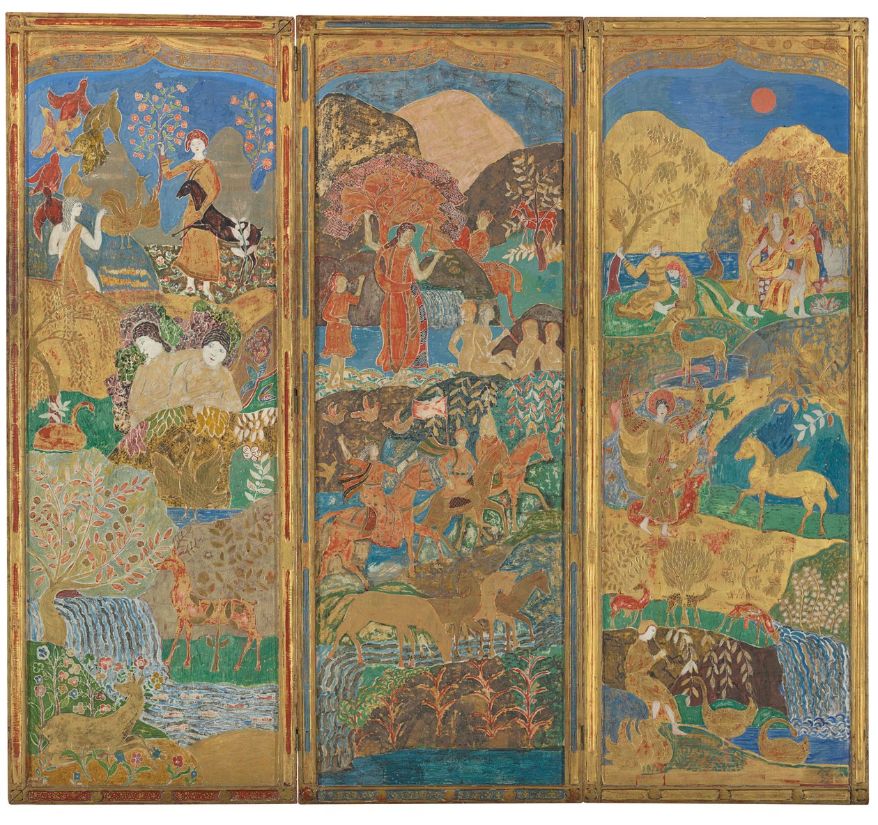 三扇屏风，约 1916-17 年（石膏粉木板上的油彩和金箔） 作者 查尔斯·普伦德加斯特