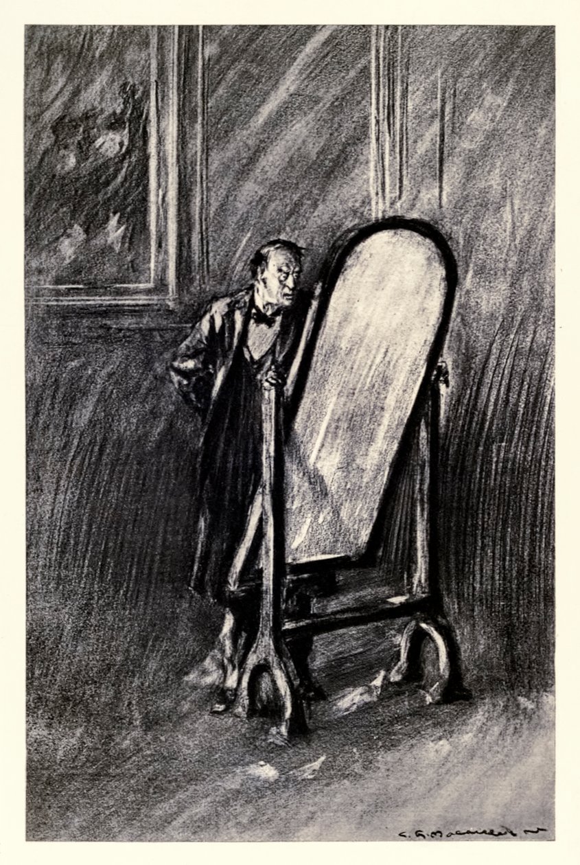 罗伯特·路易斯·史蒂文森（Robert Louis Stevenson，1850-1894 年）所著的《杰基尔博士和海德先生的奇怪案例》中的一个想法——我另一个自我的恐怖，查尔斯·雷蒙德·麦考利（Charles Raymond Macauley，1871-1934 年）的插图 作者 查尔斯·雷蒙德·麦考利