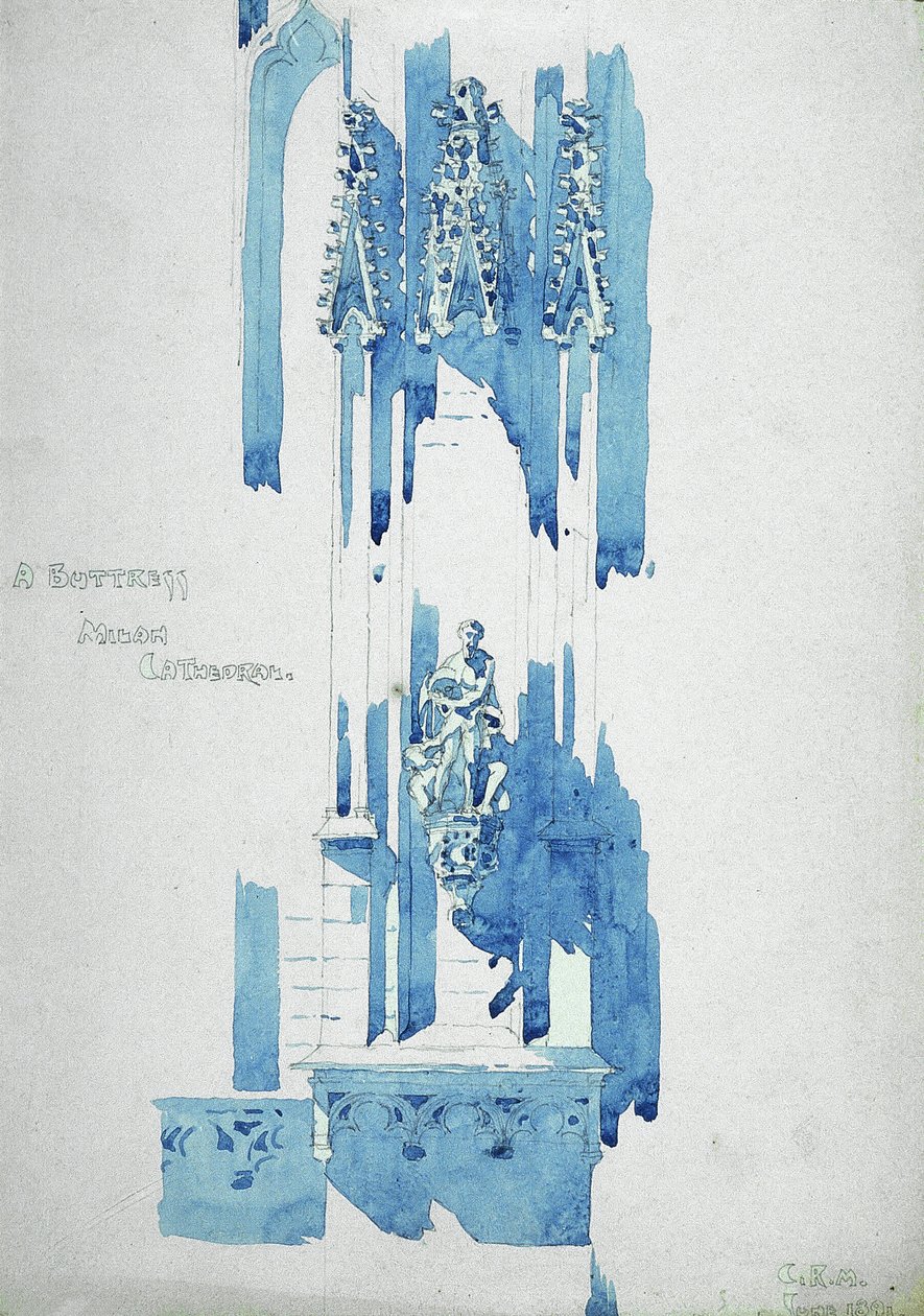 支柱，米兰大教堂，1891年（纸上铅笔和水彩） 作者 查尔斯·雷尼·麦金托什