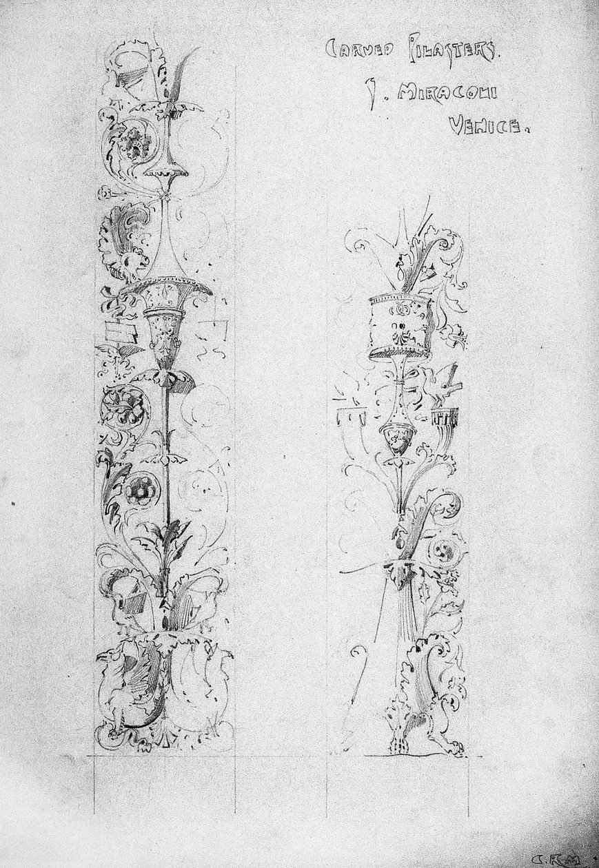 雕刻的Pilasters，S。Miracoli，威尼斯，1891年 作者 查尔斯·雷尼·麦金托什