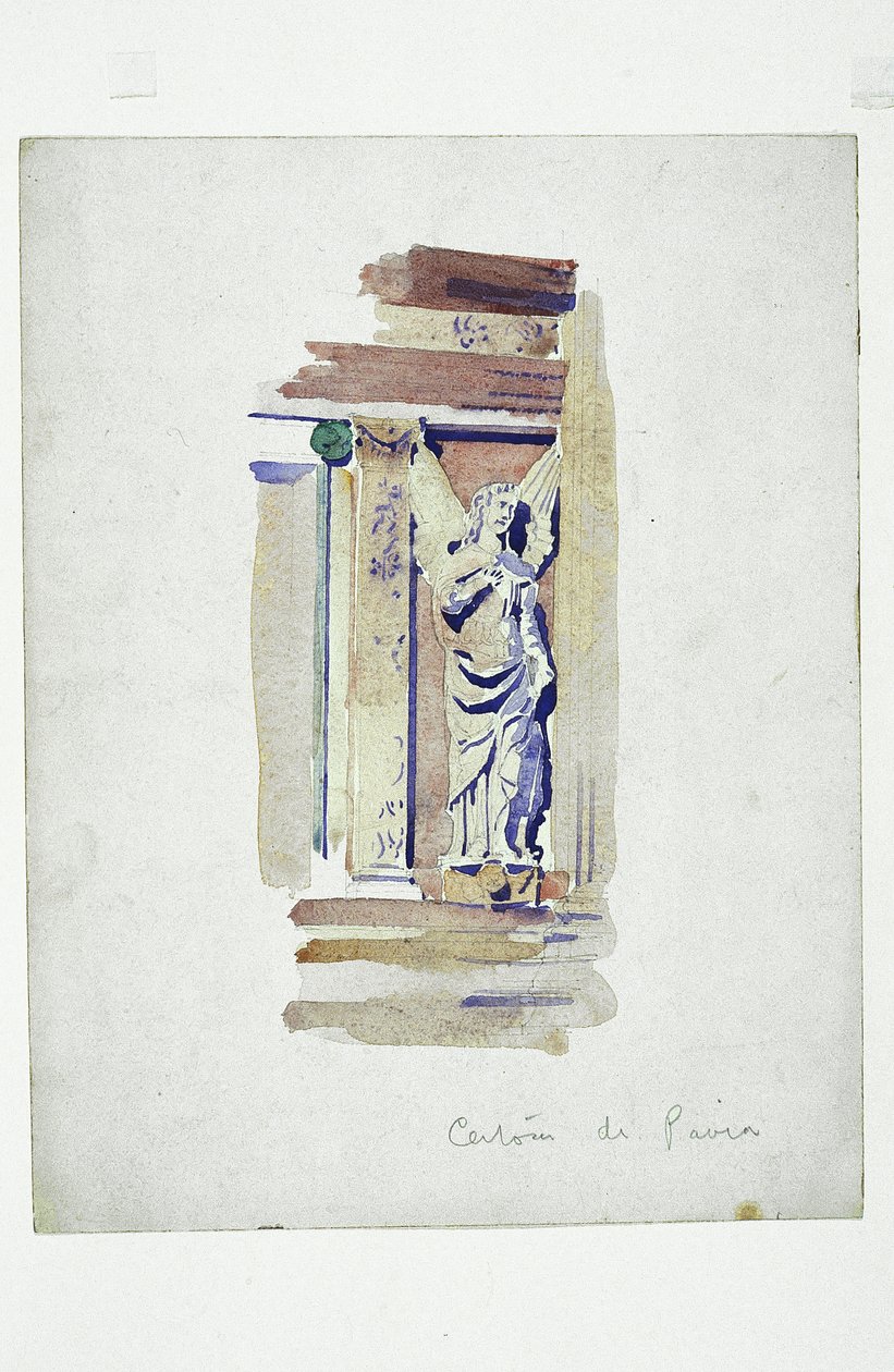 Certosa di Pavia（雕刻天使的研究），1891年（纸上铅笔和水彩） 作者 查尔斯·雷尼·麦金托什