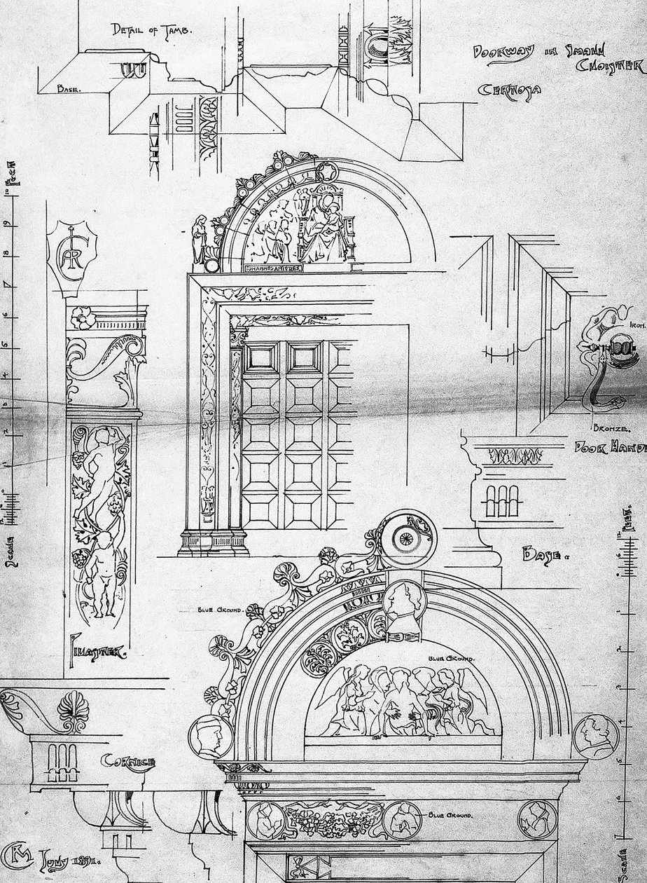 Certosa di Pavia，1891年的小修道院门口（写生的页面，墨盒纸上的墨水） 作者 查尔斯·雷尼·麦金托什