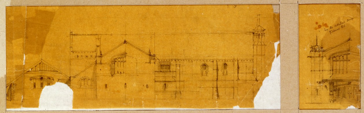 立面为教堂正面的设计，立面为教堂入口的辅助设计，约1895年至99年 作者 查尔斯·雷尼·麦金托什