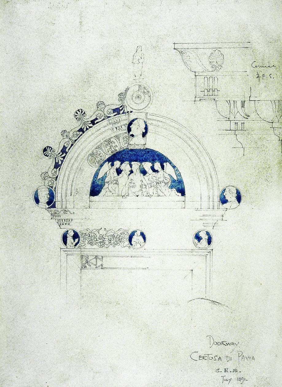 门口，Certosa di Pavia，1891年（铅笔和水彩在纸上） 作者 查尔斯·雷尼·麦金托什