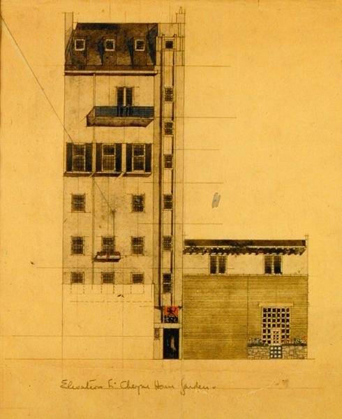 Glebe Place和Upper Cheyne Walk的拟议工作室立面图 作者 查尔斯·雷尼·麦金托什