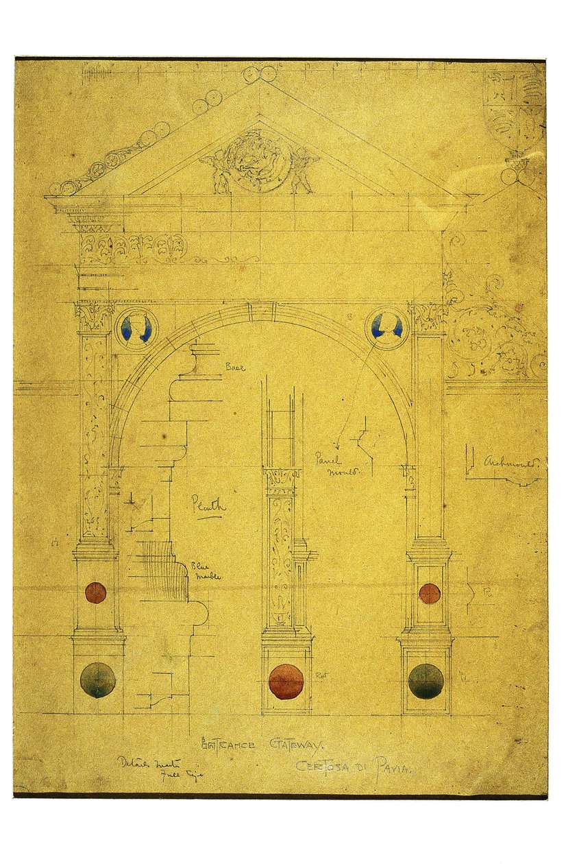入口门户，Certosa di Pavia，1891年（铅笔和水彩在纸上） 作者 查尔斯·雷尼·麦金托什