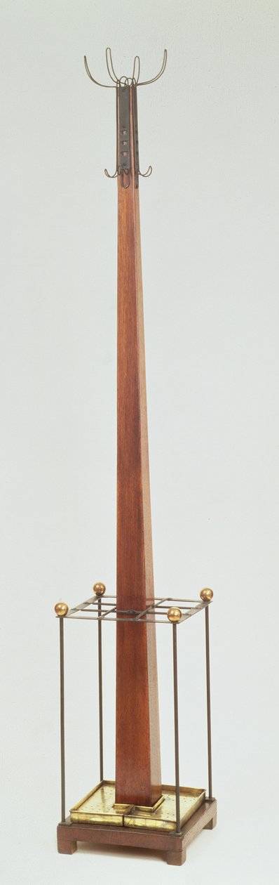 1905年，Ingram Street Tearooms的White Dining Room的帽子，外套和伞架 作者 查尔斯·雷尼·麦金托什