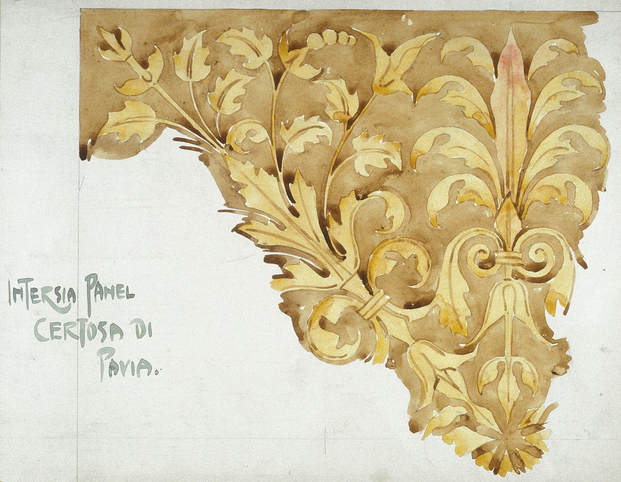 Intarsia Panel，Certosa di Pavia，1891年（纸上铅笔和水彩） 作者 查尔斯·雷尼·麦金托什