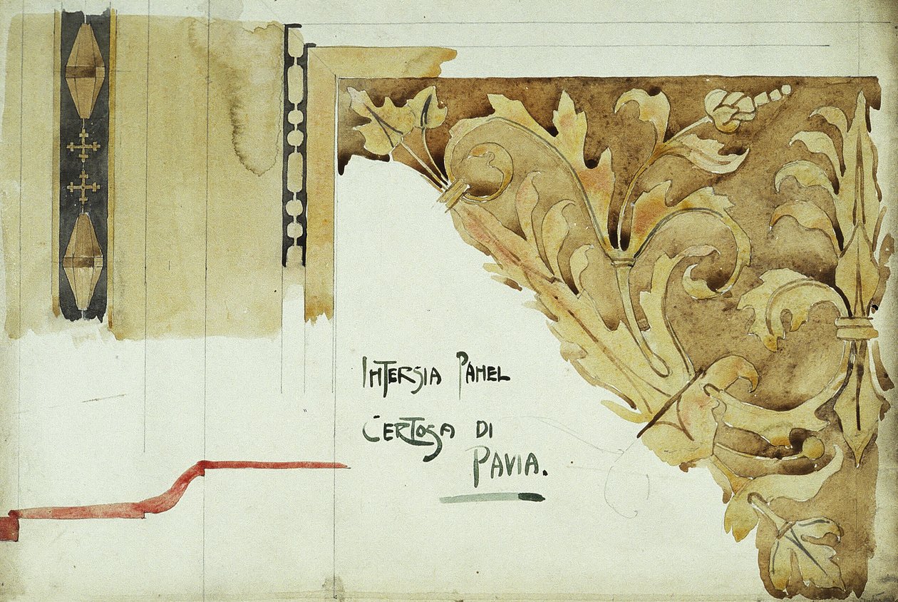 Intarsia Panel，Certosa di Pavia，1891年（纸上铅笔和水彩） 作者 查尔斯·雷尼·麦金托什