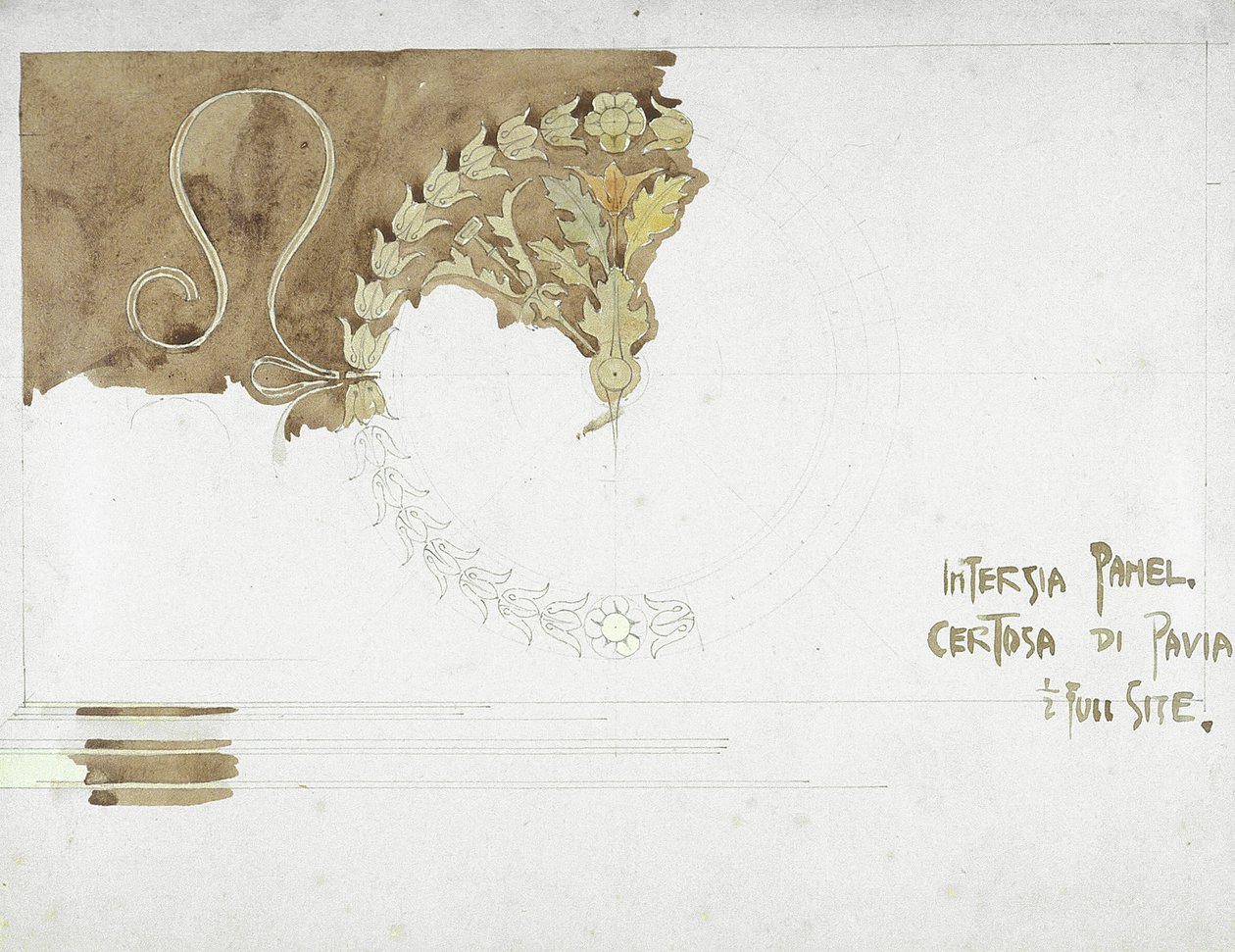 Intarsia Panel，Certosa di Pavia，1891年（纸上铅笔和水彩） 作者 查尔斯·雷尼·麦金托什