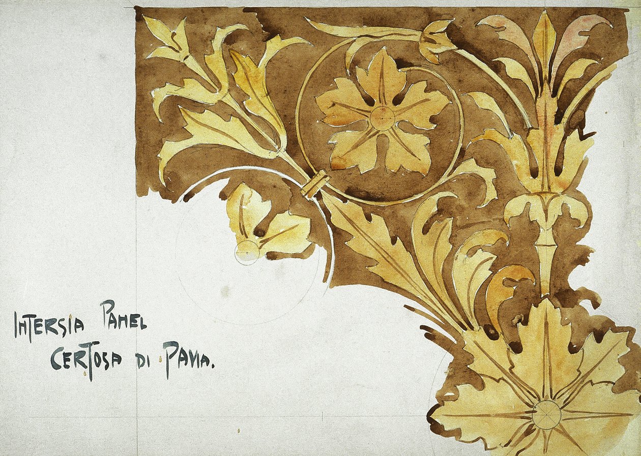 Intarsia Panel，Certosa di Pavia，1891年（纸上铅笔和水彩） 作者 查尔斯·雷尼·麦金托什