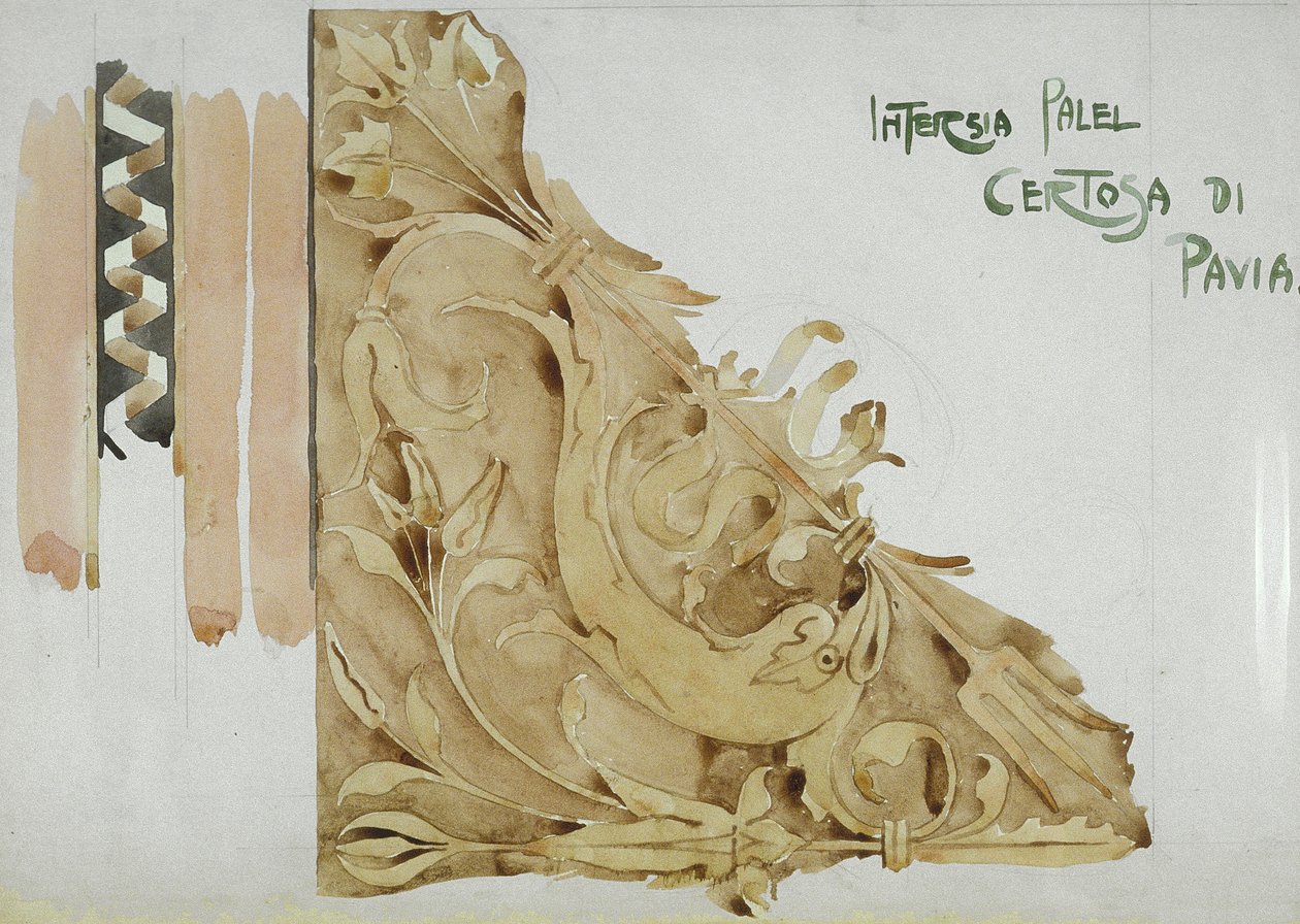 Intarsia Panel，Certosa di Pavia，1891年（纸上铅笔和水彩） 作者 查尔斯·雷尼·麦金托什