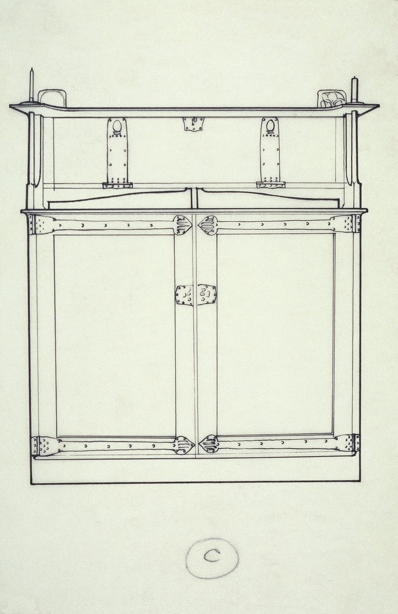 家具（橱柜）线条图，c.1910（纸上油墨） 作者 查尔斯·雷尼·麦金托什