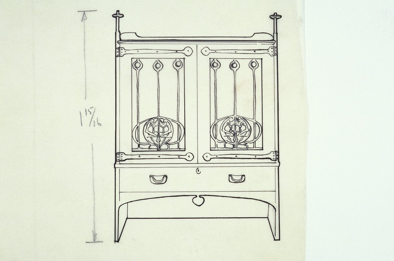 家具线条图（梳妆台），c.1910（纸上墨水） 作者 查尔斯·雷尼·麦金托什