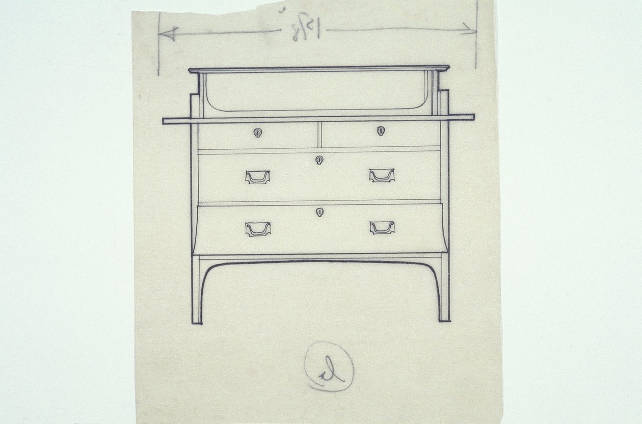 家具的线条图（用彩绘板定居），c.1910（纸上墨水） 作者 查尔斯·雷尼·麦金托什