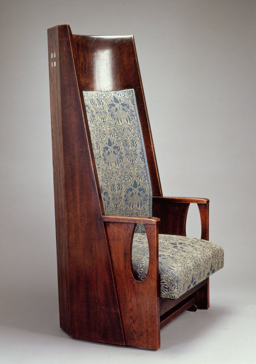 蓝色卧室的一对扶手椅，HousHill，格拉斯哥，1905年（用珍珠母镶嵌的橡木染色橡木） 作者 查尔斯·雷尼·麦金托什