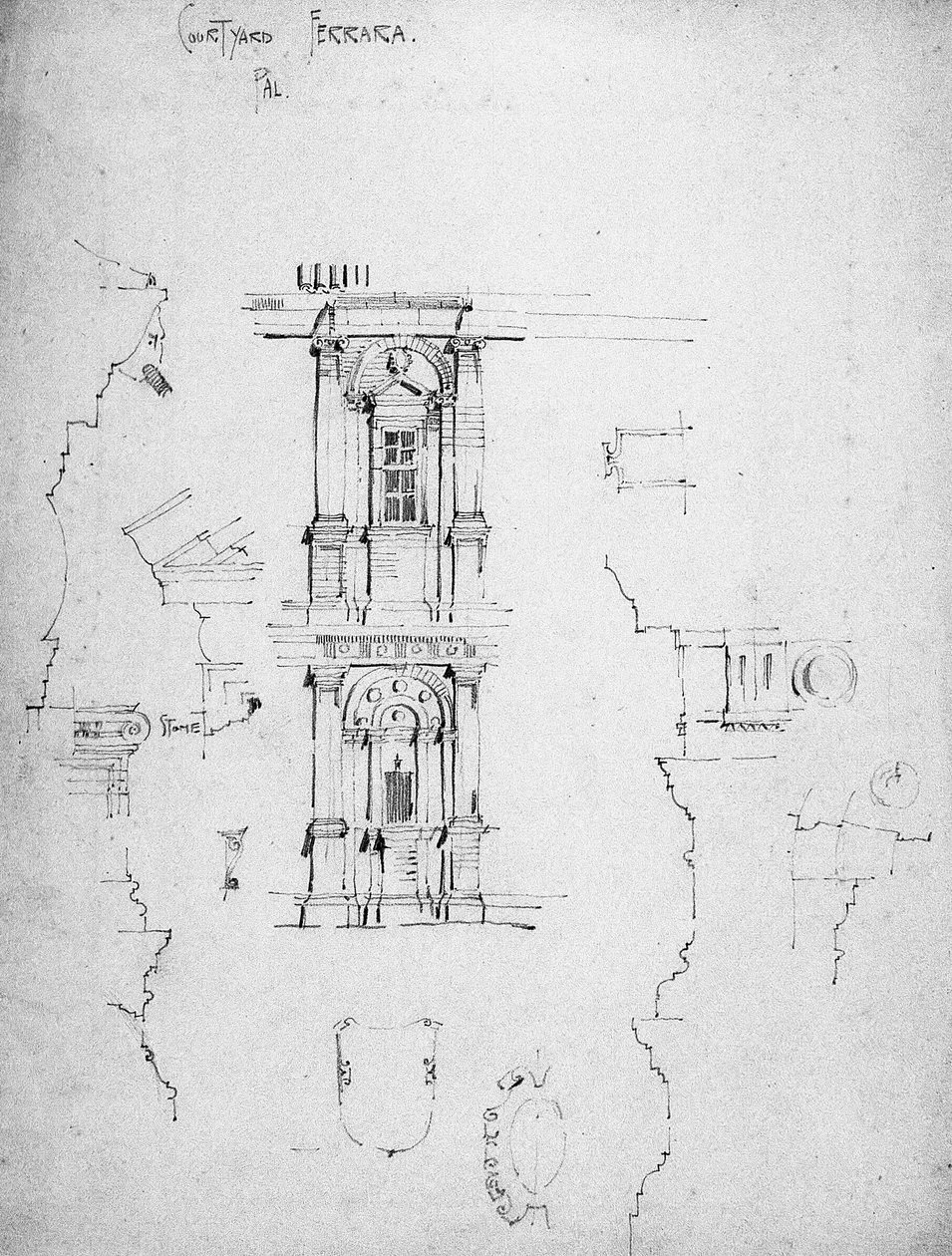 Palace Courtyard，费拉拉，1891年 作者 查尔斯·雷尼·麦金托什
