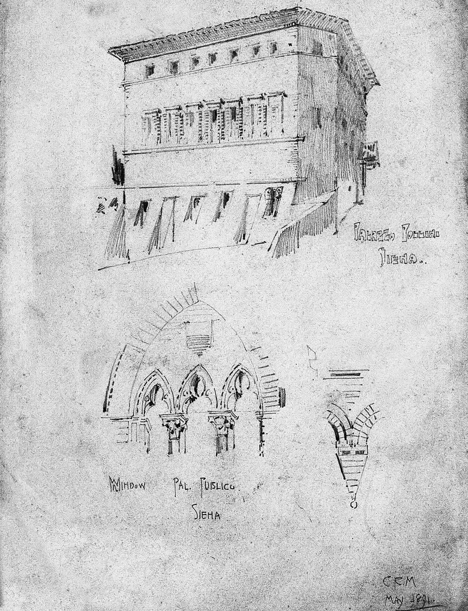 Palazzo Pollini和窗口在Palazzo Pubblico，锡耶纳，1891年 作者 查尔斯·雷尼·麦金托什