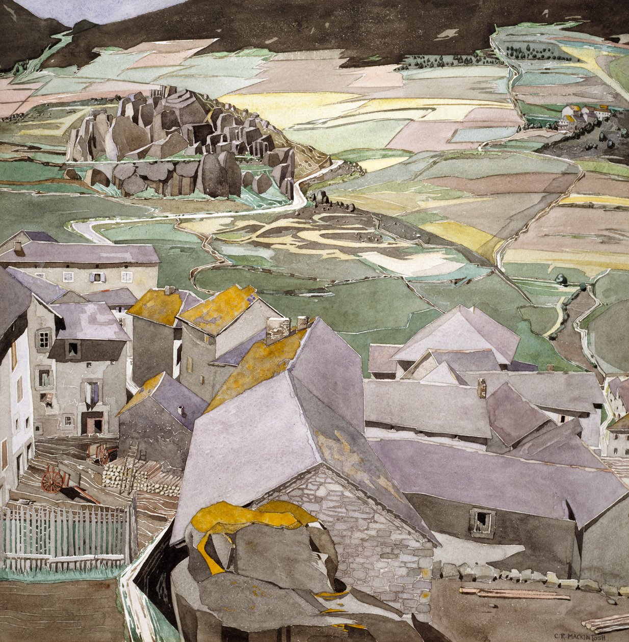 拉拉贡村（纸面水彩画） 作者 查尔斯·雷尼·麦金托什