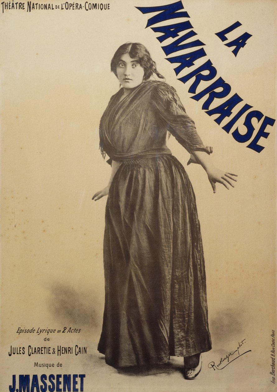 Poster for Navarraise, opera, libretto by Jules Claretie and Henri Cain, music by Jean Massenet, performed by Emma Calve, Poster for Opera-Comique in Paris 作者 查尔斯·鲁特林格