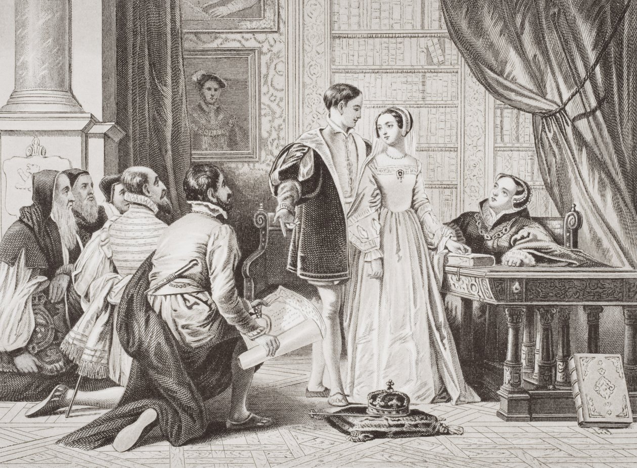 1553年7月8日，Sion House从“英国和苏格兰历史插图”第一卷中不再接受王冠 作者 查尔斯·罗伯特·莱斯利