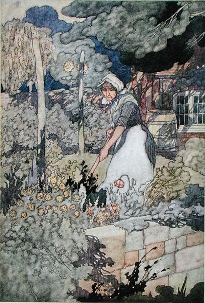 平房花园》，1912年出版（彩色平印）。 作者 查尔斯·罗宾逊