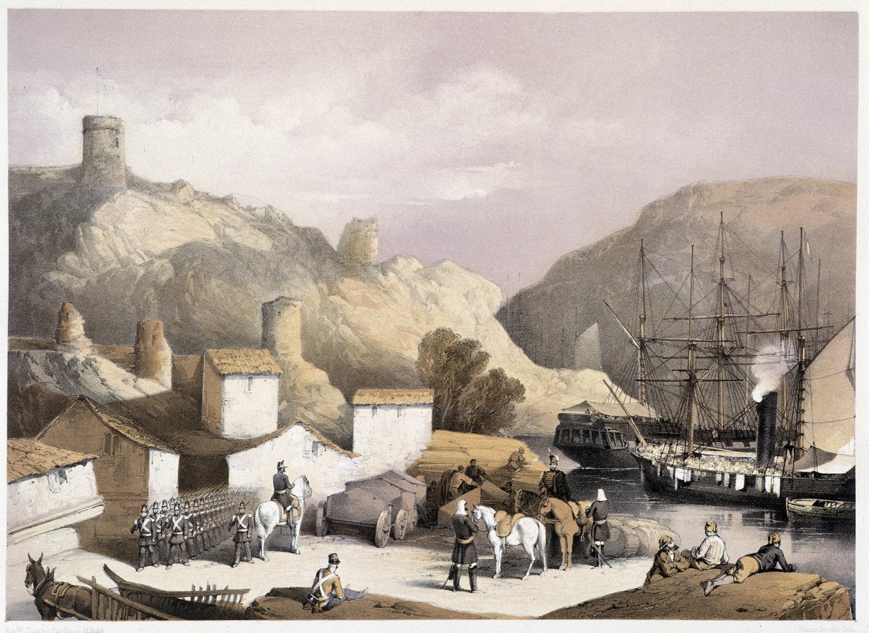 Port of Balaclava in “” Sebastopol”” by Ch.Hardinge. Litho by Vincent Brooks, d. London 1855 Henry Graves. 作者 查尔斯·斯图尔特·哈丁