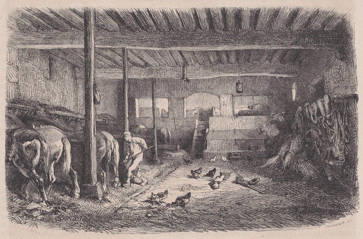 一个马厩，来自Magasin Pittoresque，约1852年。 作者 查尔斯·塔米西耶