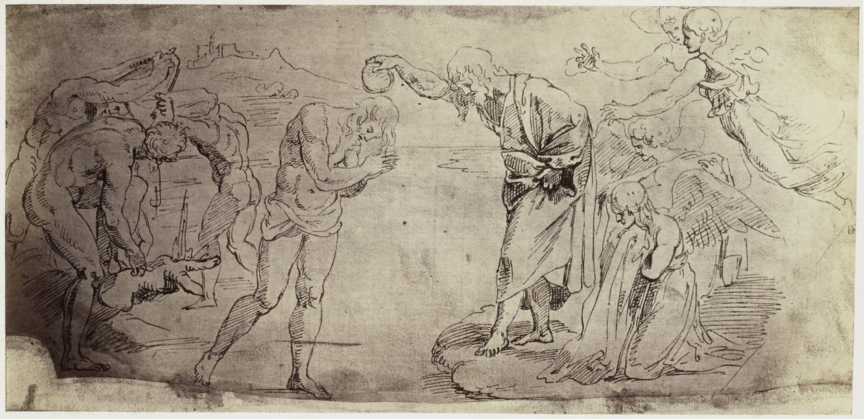 拉斐尔绘画作品《基督在约旦河的洗礼》的摄影再现 作者 查尔斯·瑟斯顿·汤普森