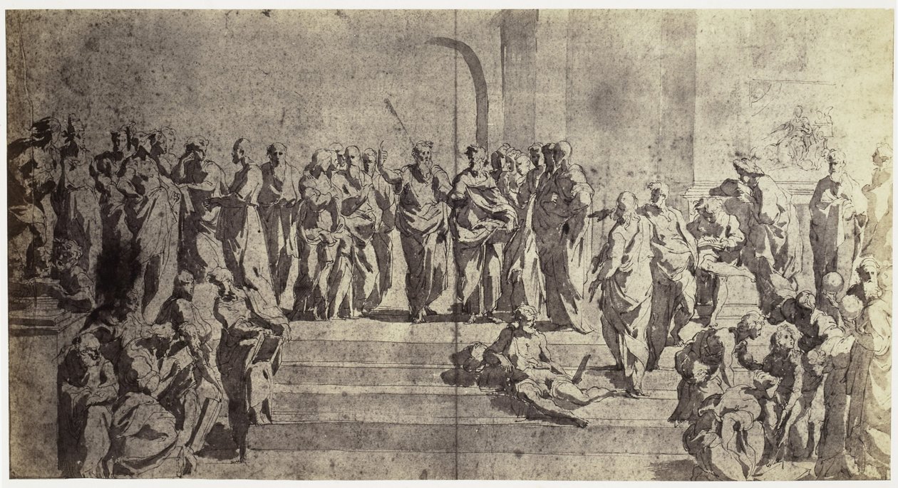 拉斐尔绘画作品的照片再现，《雅典学院》的研究课题 作者 查尔斯·瑟斯顿·汤普森