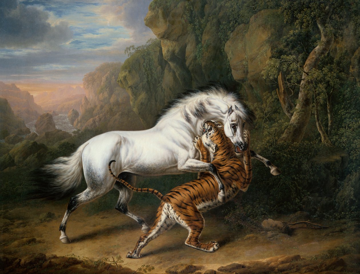 猛虎攻击阿拉伯公马，1824年 作者 查尔斯·汤恩